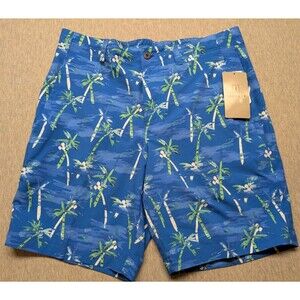 New PGA Tour Golf Shorts Mens 30 Royal Blue Drawstring Palm Tree Pattern